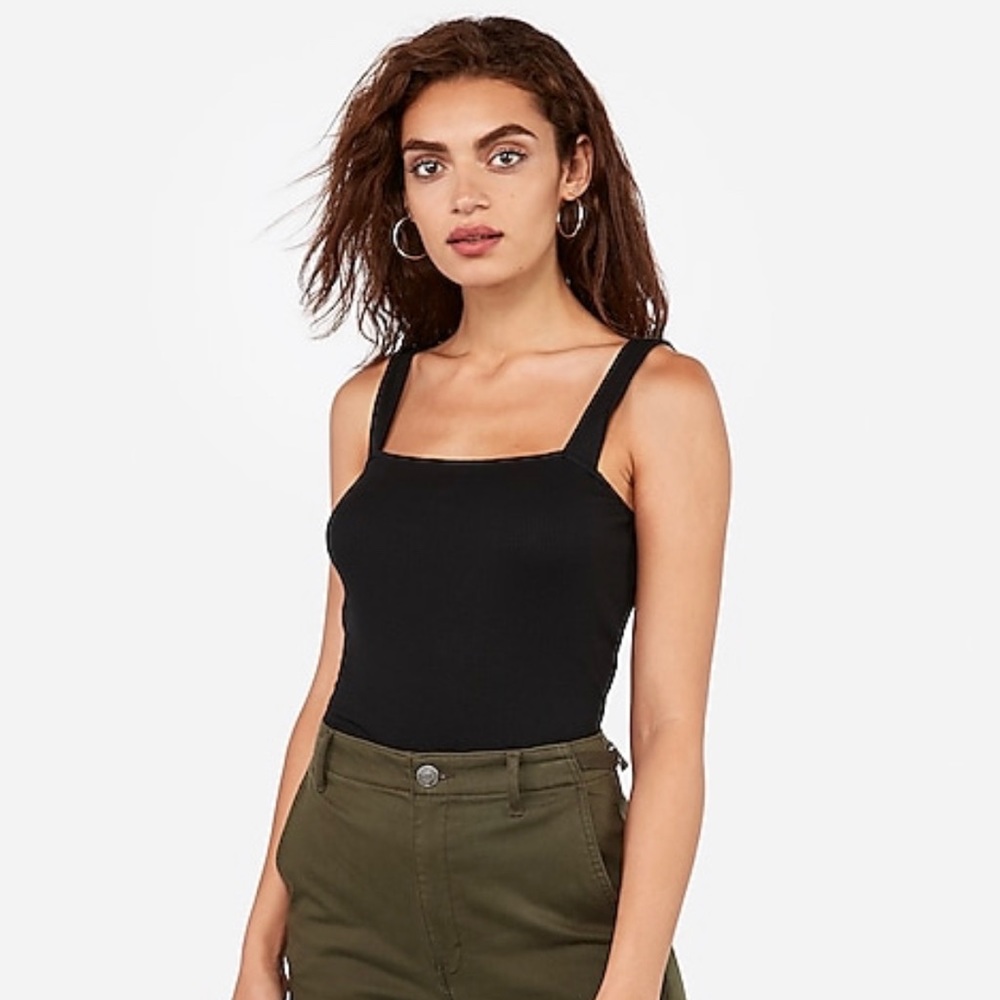 Fitted ribbed square neck 2 tanks black & white